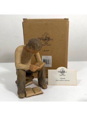 Willow Tree Figurine "Quest", Seated Young Man Reading/Studying a Book, + Box